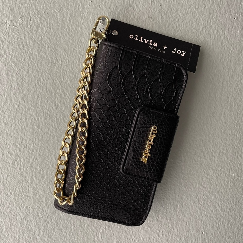 🌱5/$25🌱 Olivia + Joy | Stephanie Black Faux Leather Snakeskin Clutch Wallet